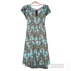 Tulle Brown and Aqua Patterned Midi Dress